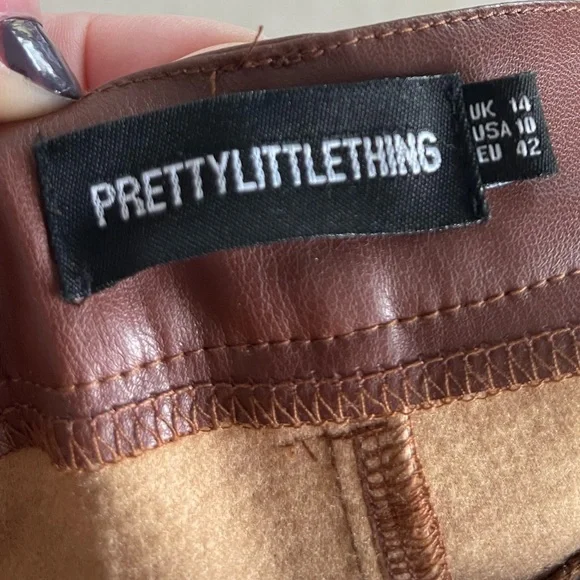 PRETTYLITTLETHING Brown Leather Pants Size 10 WORN TWICE - Picture 2 of 4